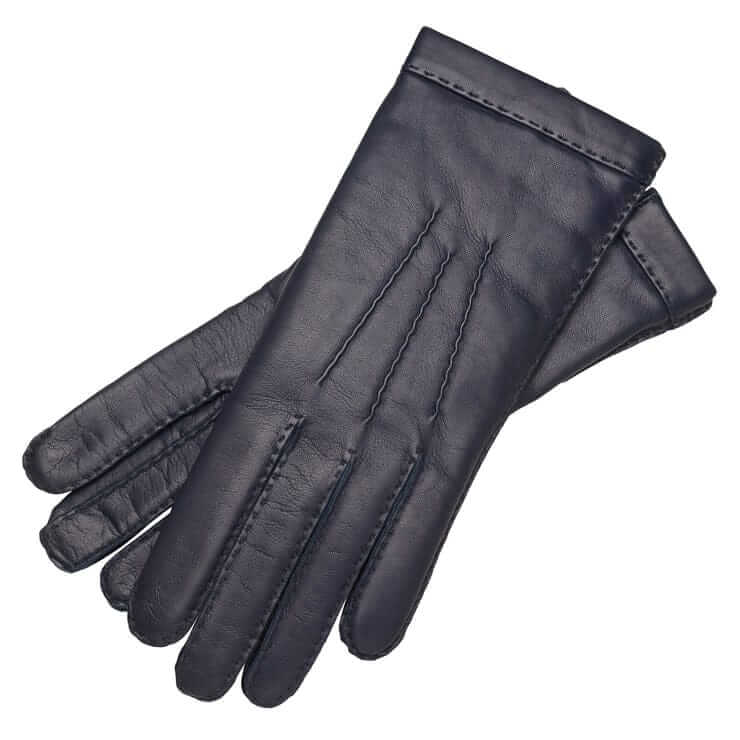 Navy Blue Leather Gloves